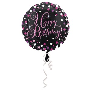 Folija hēlija balons "Pink Celebration - HBD"  , round, S55, iepakots, 43 cm